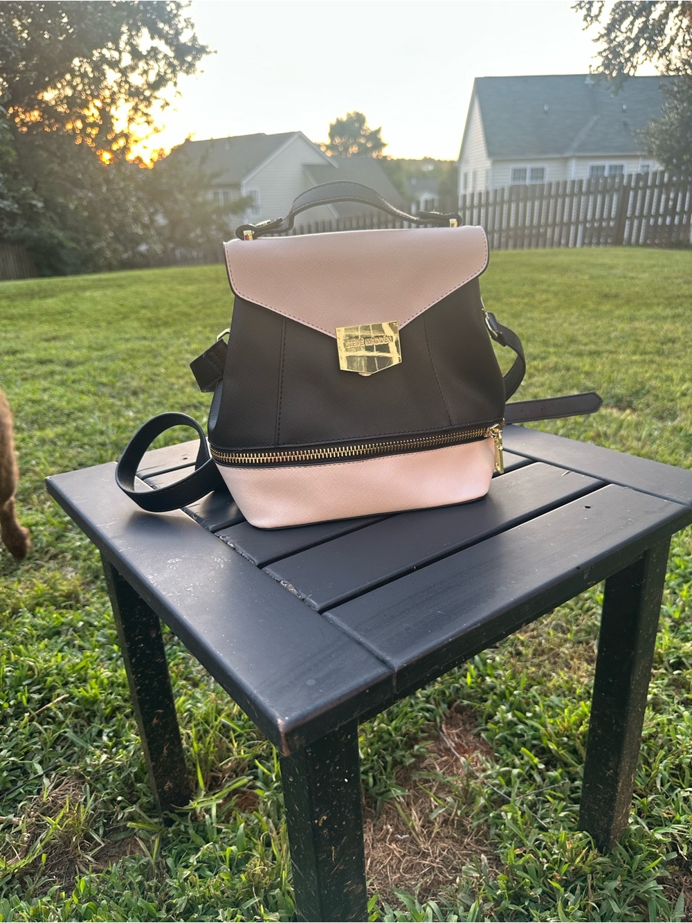 Two-Tone Pink and Black Women’s Backpack Purse